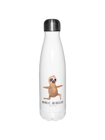 Mr. & Mrs. Panda Thermosflasche Faultier Yoga mit Spruch in Weiß