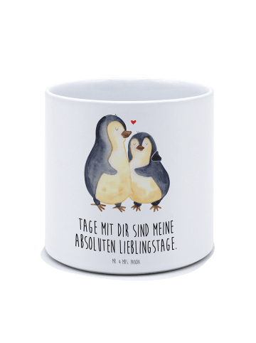 Mr. & Mrs. Panda XL Blumentopf Pinguin umarmen mit Spruch in Weiß