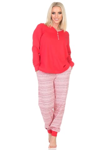 NORMANN Langarm Schlafanzug Pyjama Bündchen Ethnolook in pink