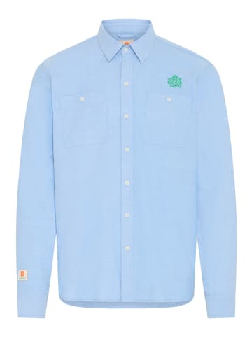 BLEND Langarmshirt mit Knopfleiste aus Baumwolle in Blau