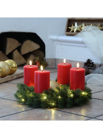 Deluxe Homeart 4er Set LED Kerzen MIA Echtwachs Deluxe 7,5x10cm mit Batterien Fernb. In rot