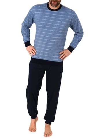 NORMANN Pyjama Schlafanzug Bündchen Streifen - 61193 in marine