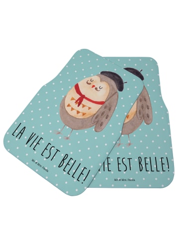 Mr. & Mrs. Panda Auto Fußmatte Eule Frankreich mit Spruch in Türkis Pastell