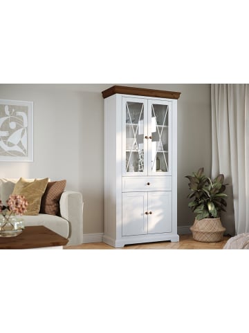 Feldmann-Wohnen Standvitrine Marone Elite Weiß / Kiefer Tabak 95 / 41 / 200cm