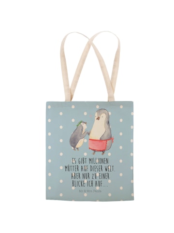 Mr. & Mrs. Panda Umhängetasche Pinguin mit Kind mit Spruch in Blau Pastell