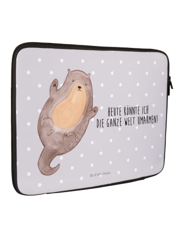 Mr. & Mrs. Panda Laptop Tasche Otter Umarmen mit Spruch in Grau Pastell