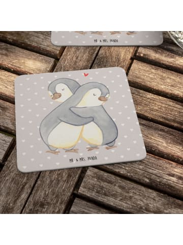 Mr. & Mrs. Panda Getränkeuntersetzer Pinguine Kuscheln ohne Spruch in Grau Pastell