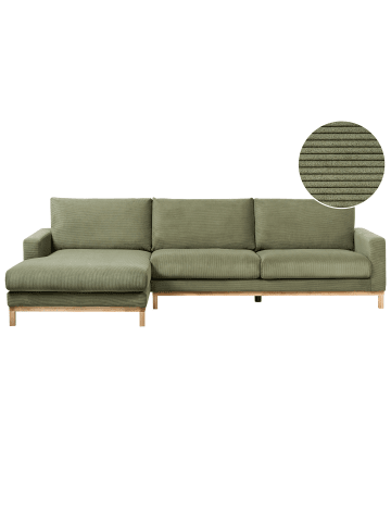 Beliani Ecksofa SIGGARD in Grün/Heller Holzfarbton - (W) 321 x (H) 92 x (L) 168 cm