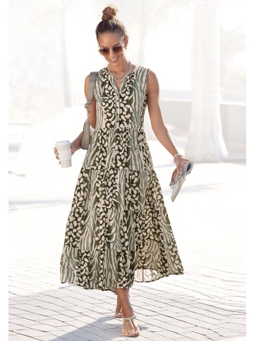 LASCANA Maxikleid in grün-taupe-bedruckt