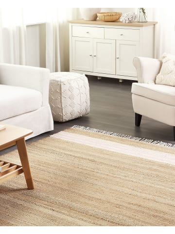 Beliani Geflochtener Teppich MIRZA in Beige/Rosa - (W) 160 x (H) 0.6 x (L) 230 cm