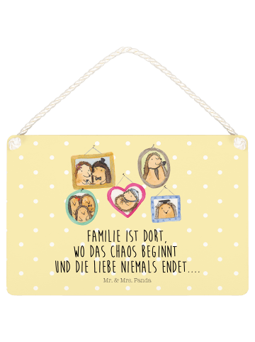 Mr. & Mrs. Panda Schild Igel Familie mit Spruch in Gelb Pastell