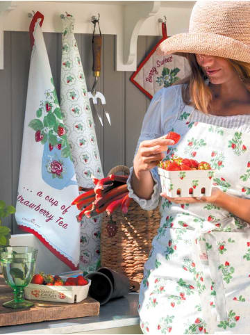 Greengate Geschirrtuch BERRY HAPPINESS Weiß mit Erdbeeren im Becher