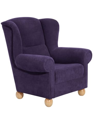 58 aufm Kessel OHRENBACKENSESSEL Kasha Bezug Veloursstoff Buche natur / violett