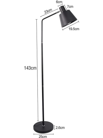 ZMH Stehlampe in schwarz 1-flammige E27 H 166cm Vintage drehbar