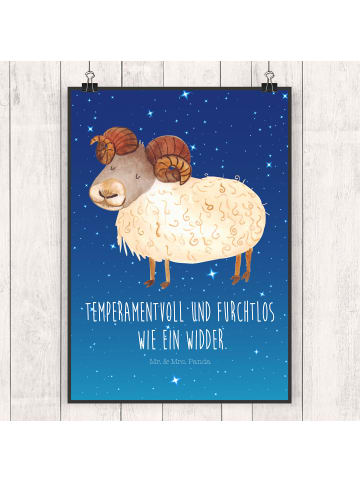 Mr. & Mrs. Panda Bild Sternzeichen Widder mit Spruch in Sternenhimmel Blau