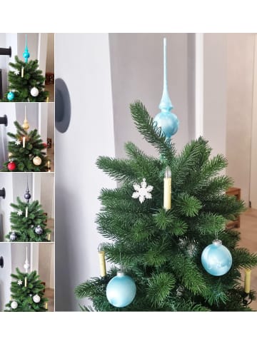 JACK 15x Christbaumkugeln 6cm Kugel + 1x Spitze 15cm Glas Eislack in Himmelblau