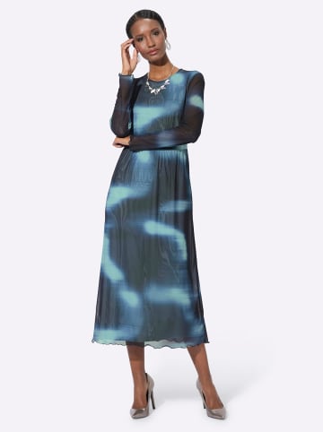 creation L Mesh-Kleid in marine-kalkmint-bedruckt