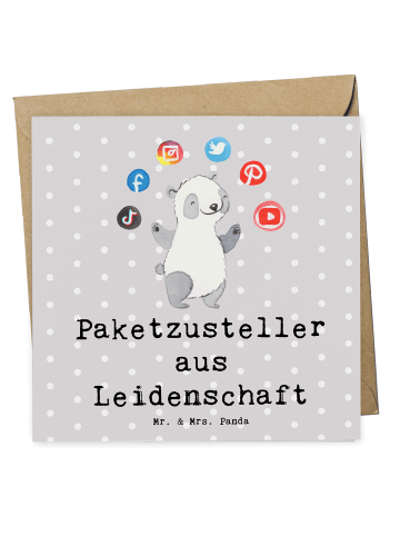 Mr. & Mrs. Panda Deluxe Karte Paketzusteller Leidenschaft mit Sp... in Grau Pastell