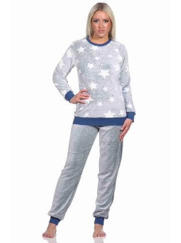 NORMANN langarm Schlafanzug Bündchen Sterne Coralfleece - 76760 in blau
