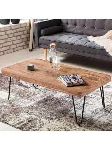 KADIMA DESIGN Couchtisch aus Massivholz, rechteckig mit Metallbeinen, handgefertigt in Beige