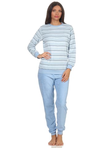 NORMANN Frottee Pyjama langarm Bündchen Streifen - 49894 in hellblau