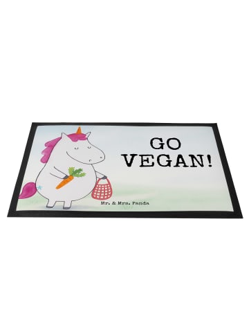 Mr. & Mrs. Panda Fußmatte außen Einhorn Vegan Design mit Spruch in Weiß