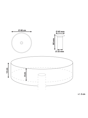 Beliani Waschbecken MANIS in Weiß - (W) 40 x (H) 12 x (L) 40 cm