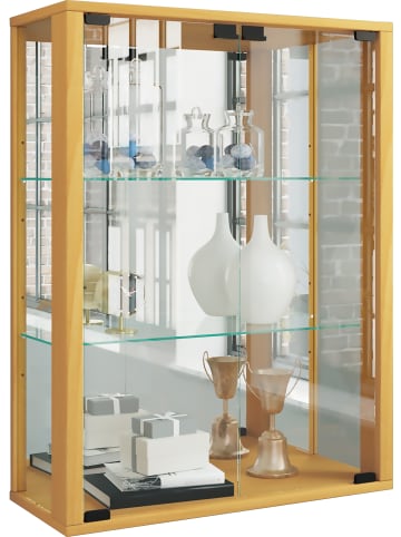 VCM Wandvitrine Hängevitrine Glasvitrine Udina Spiegel in Buche
