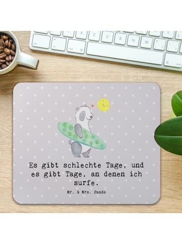 Mr. & Mrs. Panda Mousepad Panda Surfen mit Spruch in Grau Pastell