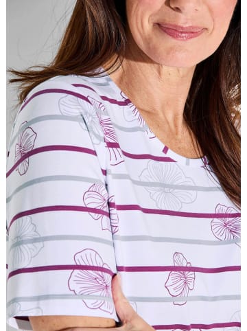 GOLDNER Kurzgröße:  Shirt in weiß / beere / grau / gemustert