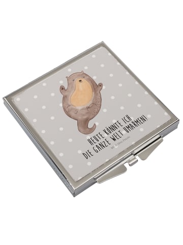 Mr. & Mrs. Panda Handspiegel Otter Umarmen mit Spruch in Grau Pastell