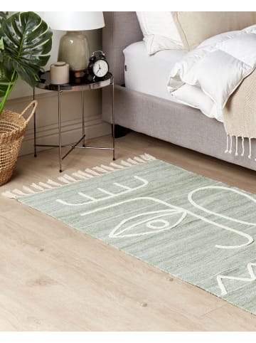 Beliani Geflochtener Teppich YAVU in Grün/Weiß - (W) 80 x (H) 80 x (L) 150 cm