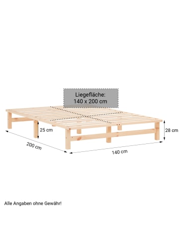 Homestyle4u Palettenbett 140x200 mit Lattenrost in Braun