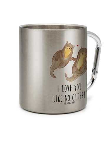 Mr. & Mrs. Panda Tasse Otter Hände halten mit Spruch in Silber