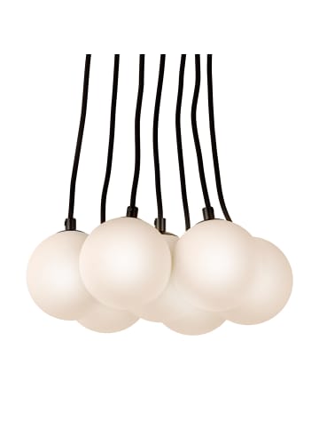 home24 Pendelleuchte KJUL 7-flammig in Metall Schwarz / Opalglas Weiß