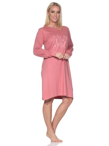 NORMANN Langarm Kuschel Interlock Nachthemd Langarm Frontprint in rosa