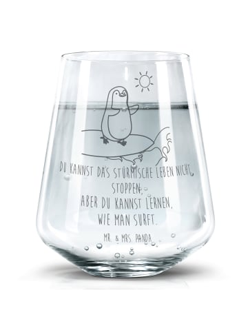 Mr. & Mrs. Panda Limonadenglas Pinguin Surfer mit Spruch in Transparent