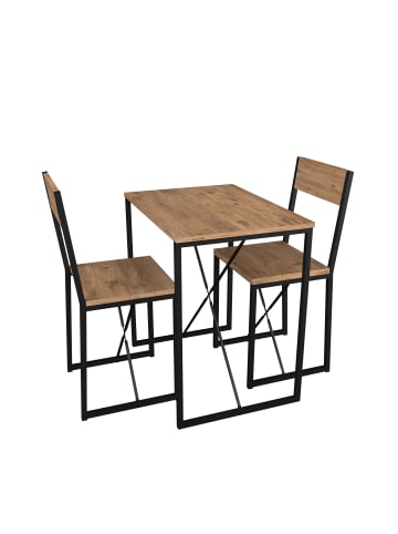 VCM  3-tlg. Metall Essgruppe Tischgruppe Set Insasi M in Honig-Eiche