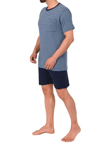 NORMANN Kurzarm Schlafanzug Pyjama Shorty Streifen in marine