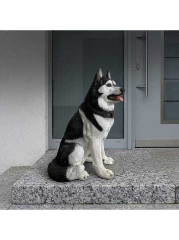 relaxdays Hund-Gartenfigur "Husky" in Schwarz/ Weiß - (B)49 x (H)86 x (T)62 cm
