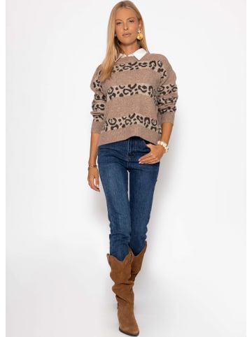 SASSYCLASSY Pullover mit Leo-Streifen in Taupe