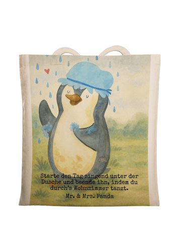 Mr. & Mrs. Panda Umhängetasche Pinguin Duschen Design mit Spruch in Weiß