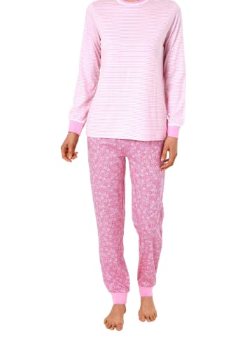 NORMANN Pyjama Schlafanzug langarm Bündchen und Spitze - 44323 in rosa
