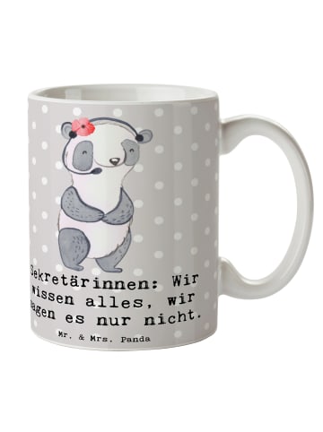 Mr. & Mrs. Panda Kaffeetasse Sekretärin Geheimnisträgerin mit Sp... in Grau Pastell