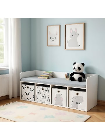 relaxdays Kinderbank in Grau/Weiß - (B) 142 x (H) 54 x (T) 32 cm