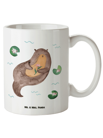 Mr. & Mrs. Panda Bürotasse Otter Seerose ohne Spruch in Weiß
