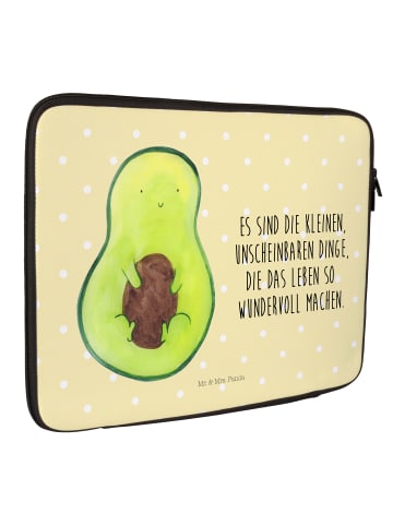 Mr. & Mrs. Panda Hülle Laptop Avocado Kern mit Spruch in Gelb Pastell