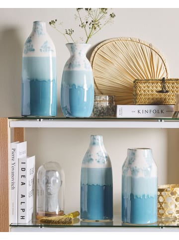 Beliani Blumenvase CALLIPOLIS in Blau/Weiß - (W) 13 x (H) 35 x (L) 7 cm