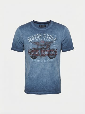 KOROSHI Crew cotton print-emb washed t-shirt in blau