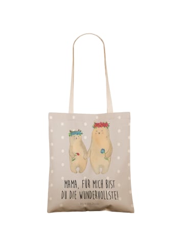 Mr. & Mrs. Panda Schultertasche Bären mit Blumenkranz mit Spruch in Grau Pastell